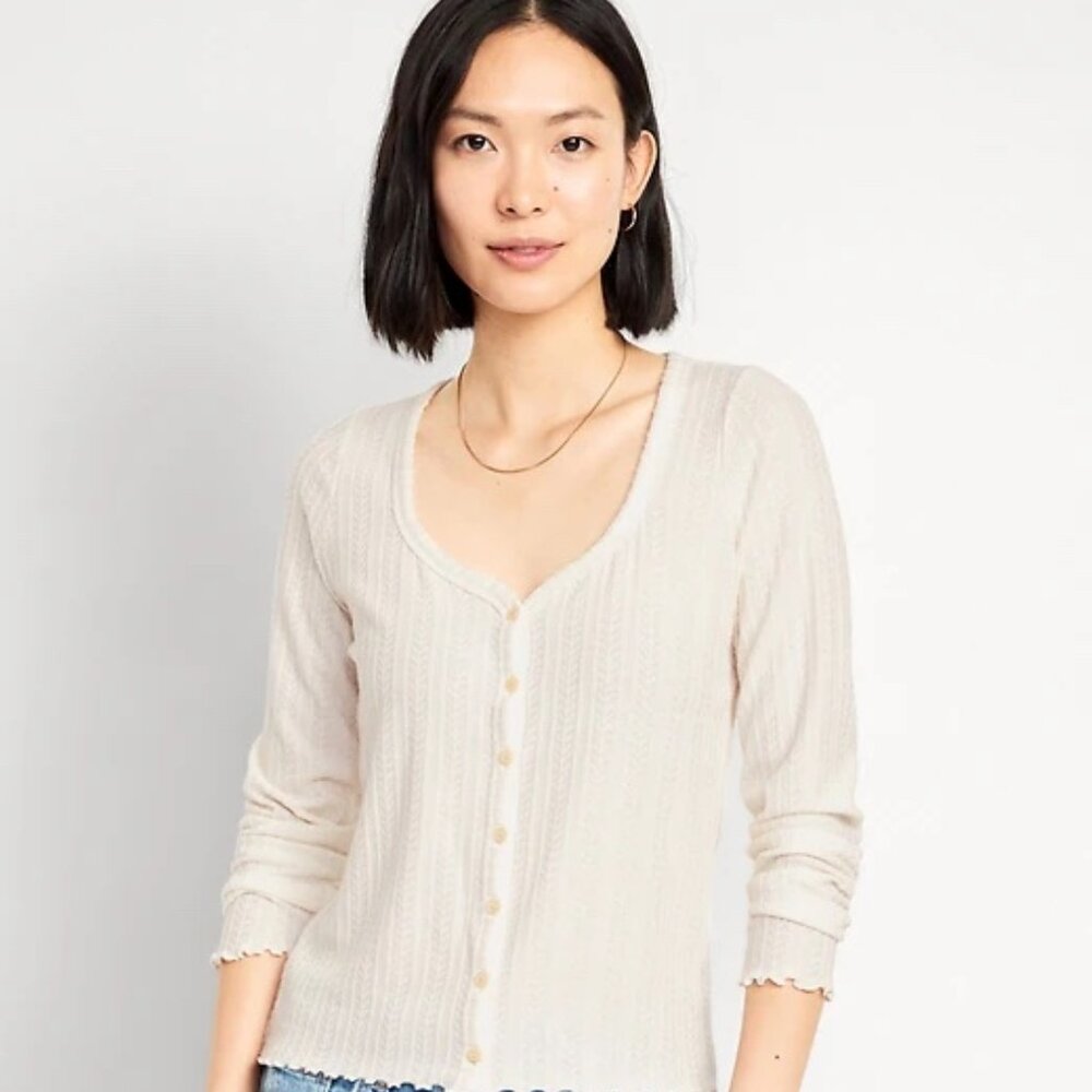 Old Navy Pointelle Top White/Sea Salt Large